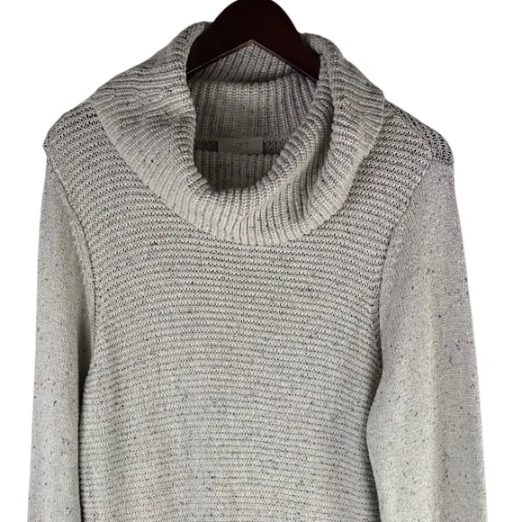 Ann Taylor LOFT Sweater Dress Sz XL 14 16 Scoop Neck Ivory Beige Ribbed Career - Picture 2 of 4